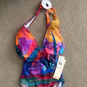 NWT! Gottex Contour One-Piece Swimsuit Multicolor Halter Size 8
